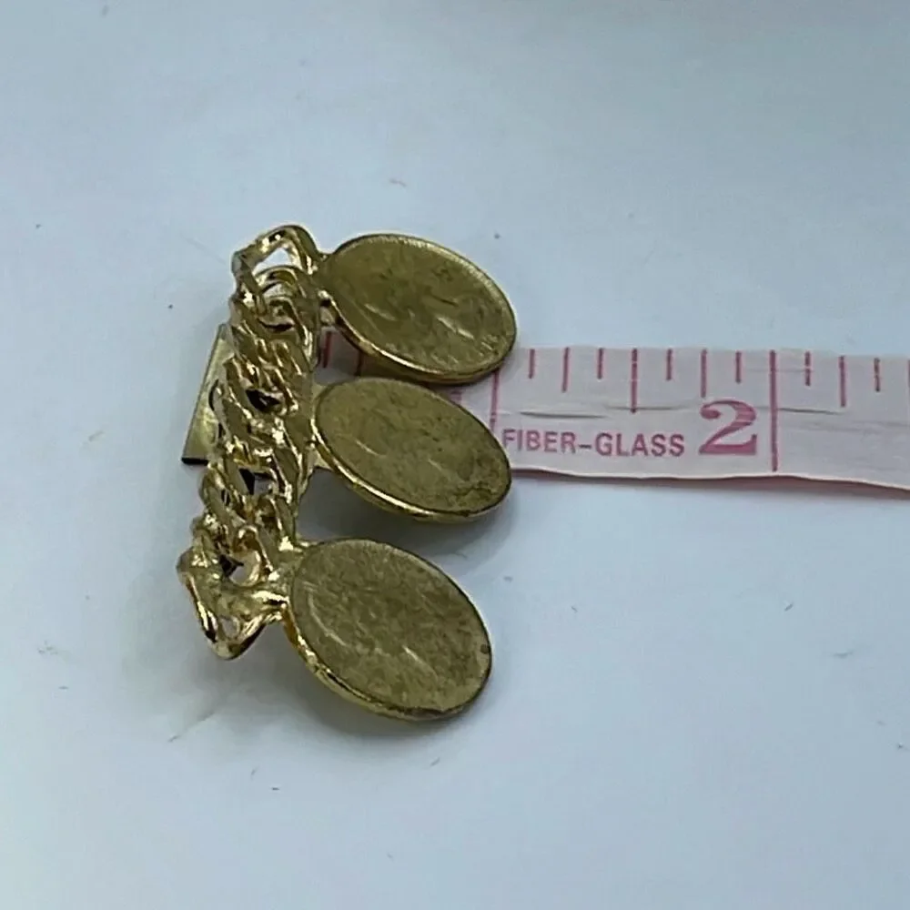 Vintage chain link  Elizabeth II faux coin brooch.